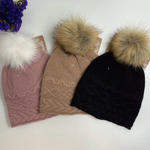 Pink NWT White Pine Cashmere Pompom Beanie For Women 2 plies OS